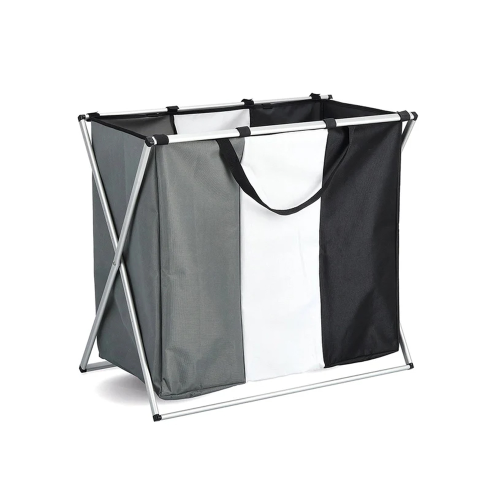 zeller-3-compartment-polyester-aluminium-laundry-basket