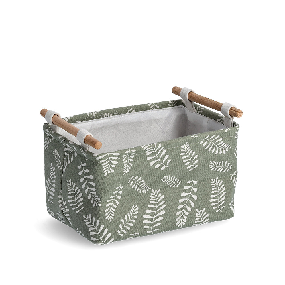 zeller-leaves-design-poly-cotton-storage-basket-green-30-5cm