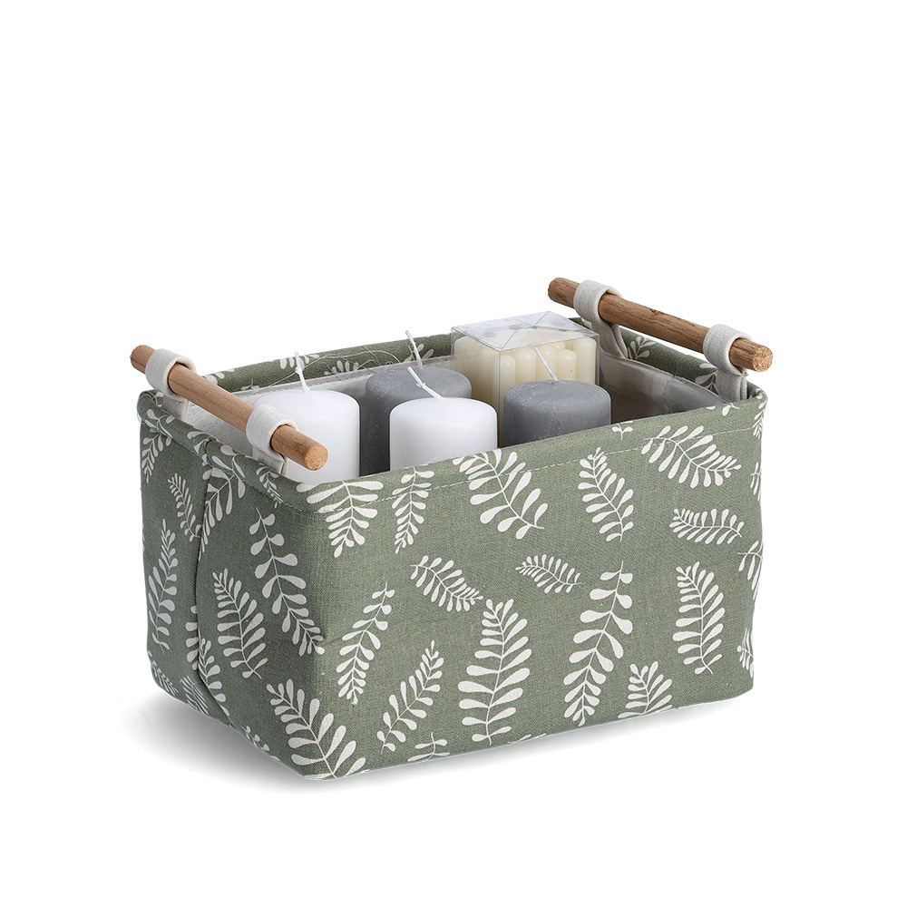 zeller-leaves-design-poly-cotton-storage-basket-green-30-5cm