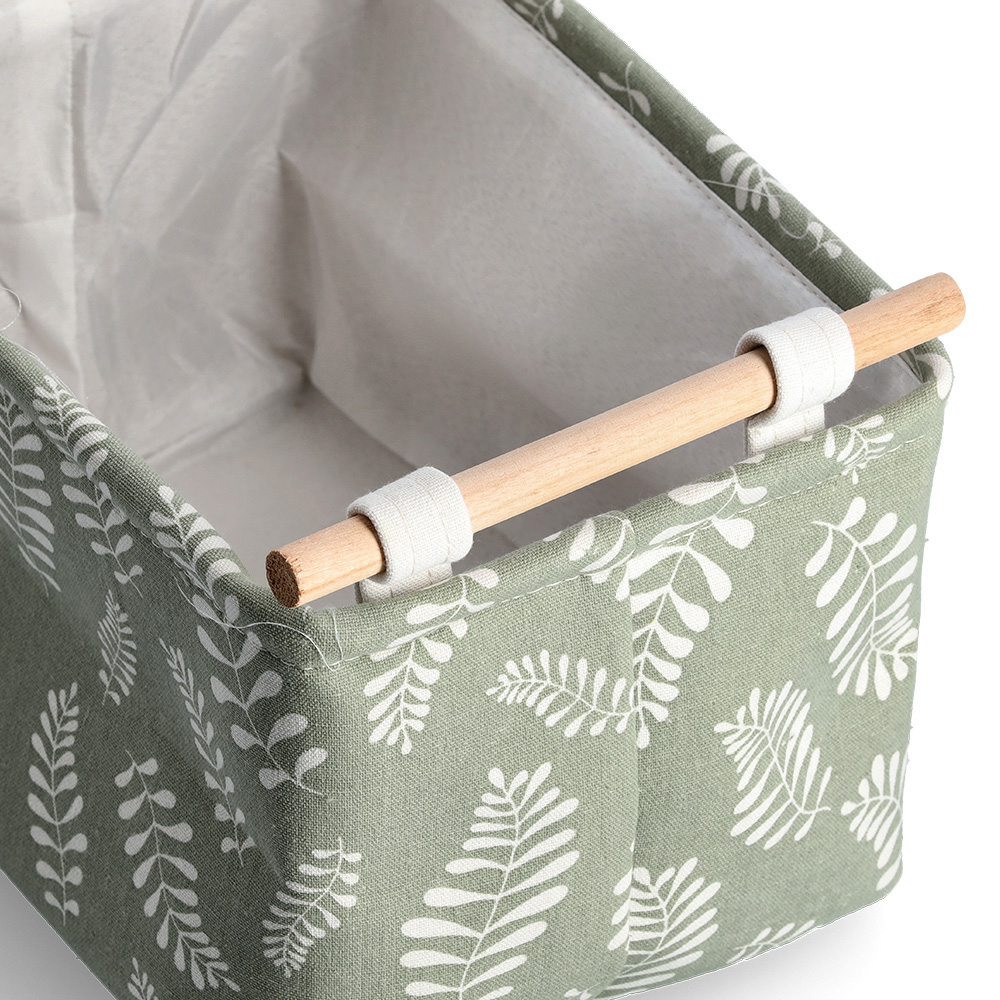 zeller-leaves-design-poly-cotton-storage-basket-green-30-5cm