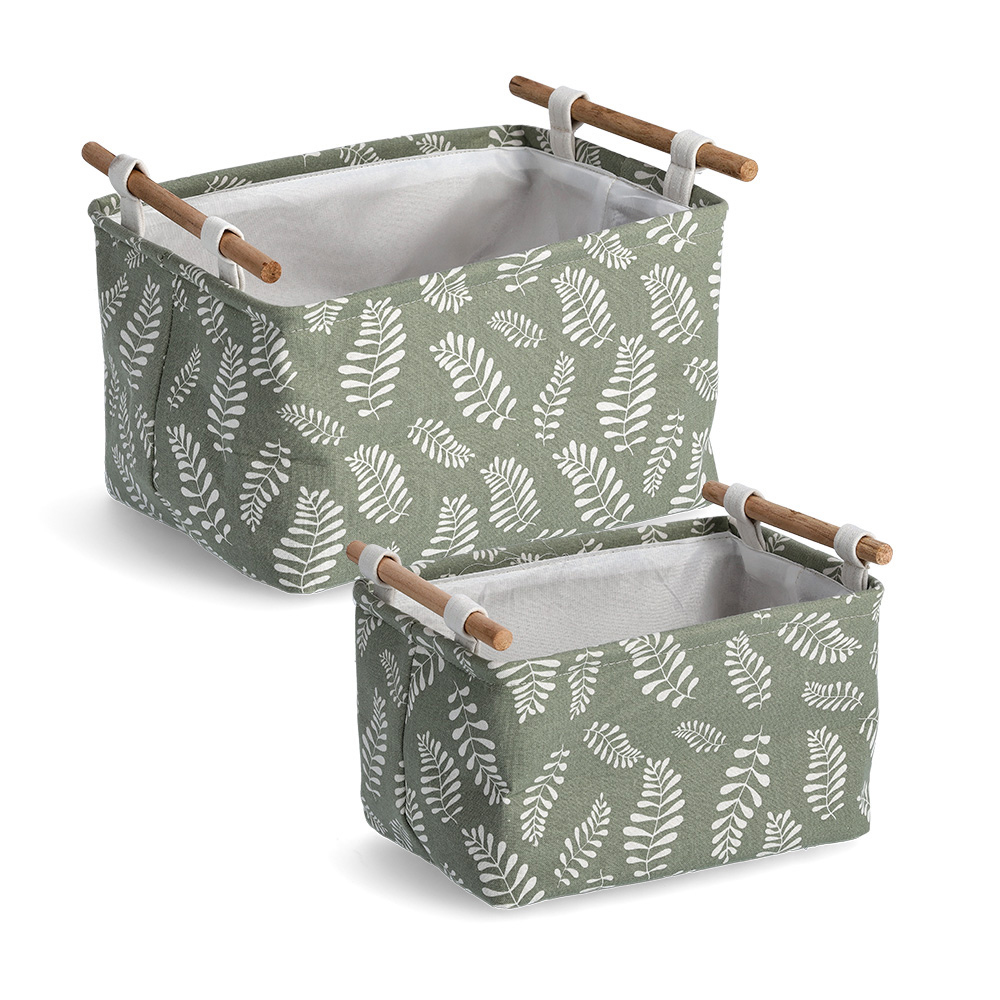 zeller-leaves-design-poly-cotton-storage-basket-green-30-5cm