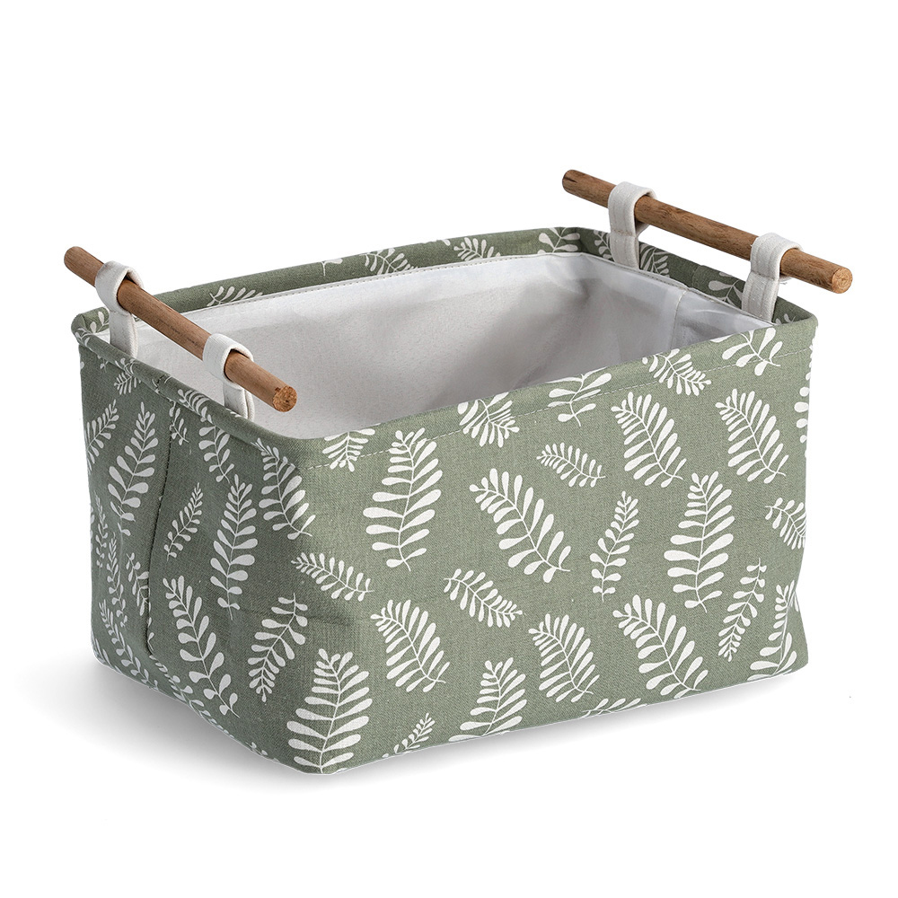 zeller-leaves-design-poly-cotton-storage-basket-green-35cm