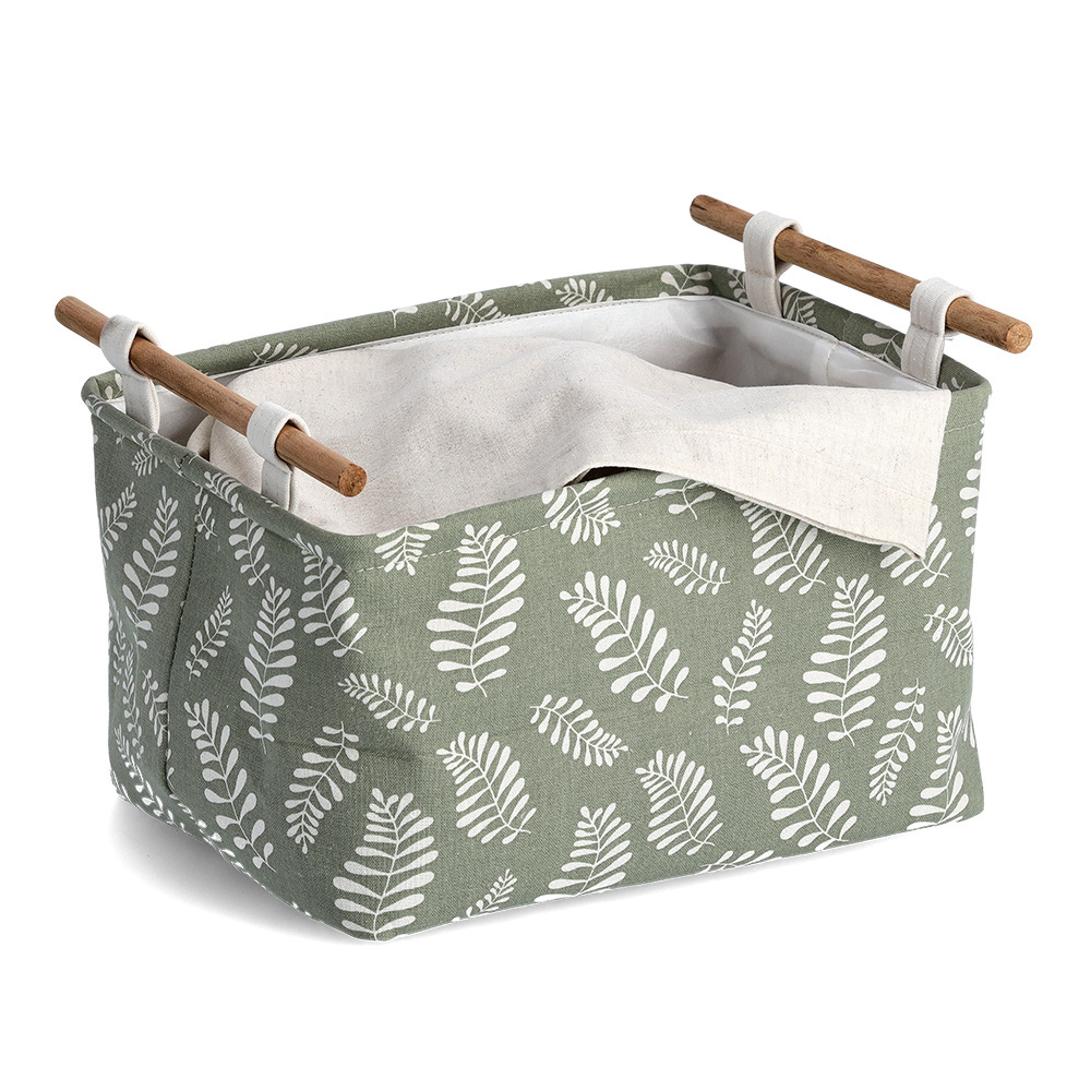 zeller-leaves-design-poly-cotton-storage-basket-green-35cm