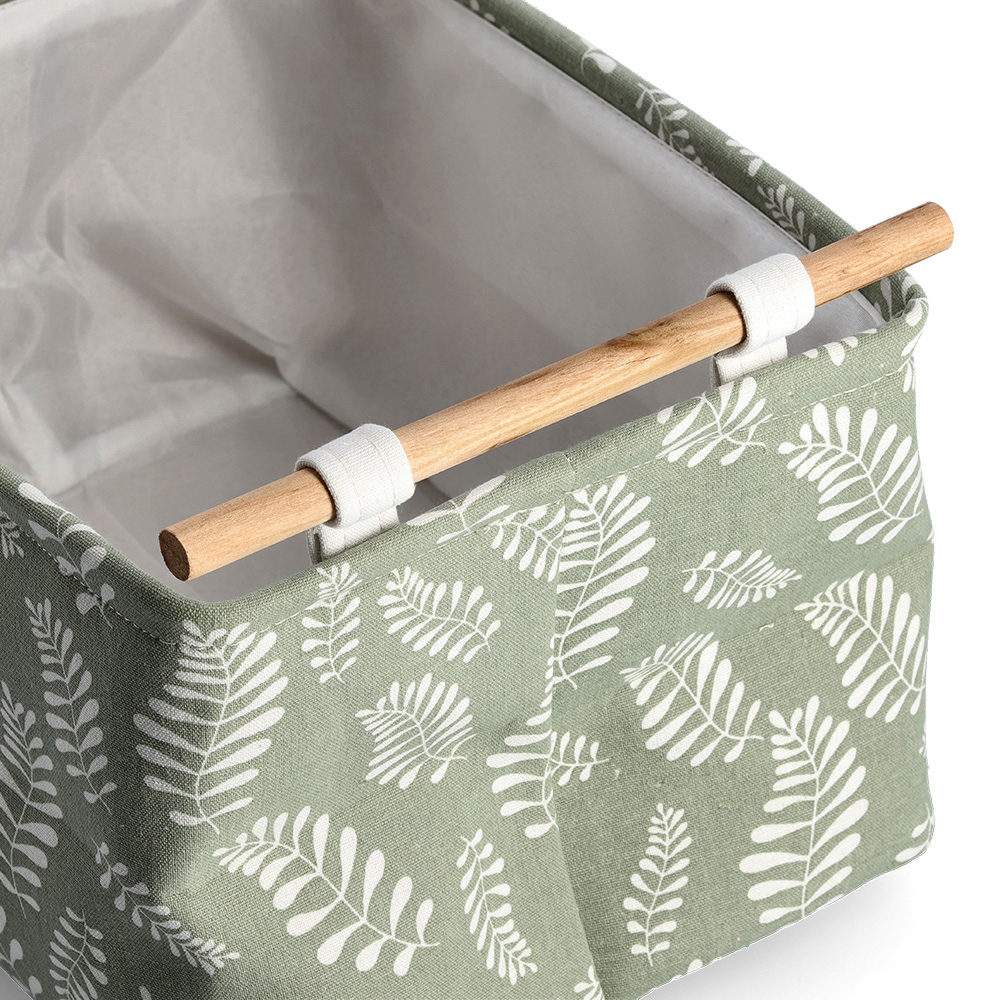 zeller-leaves-design-poly-cotton-storage-basket-green-35cm