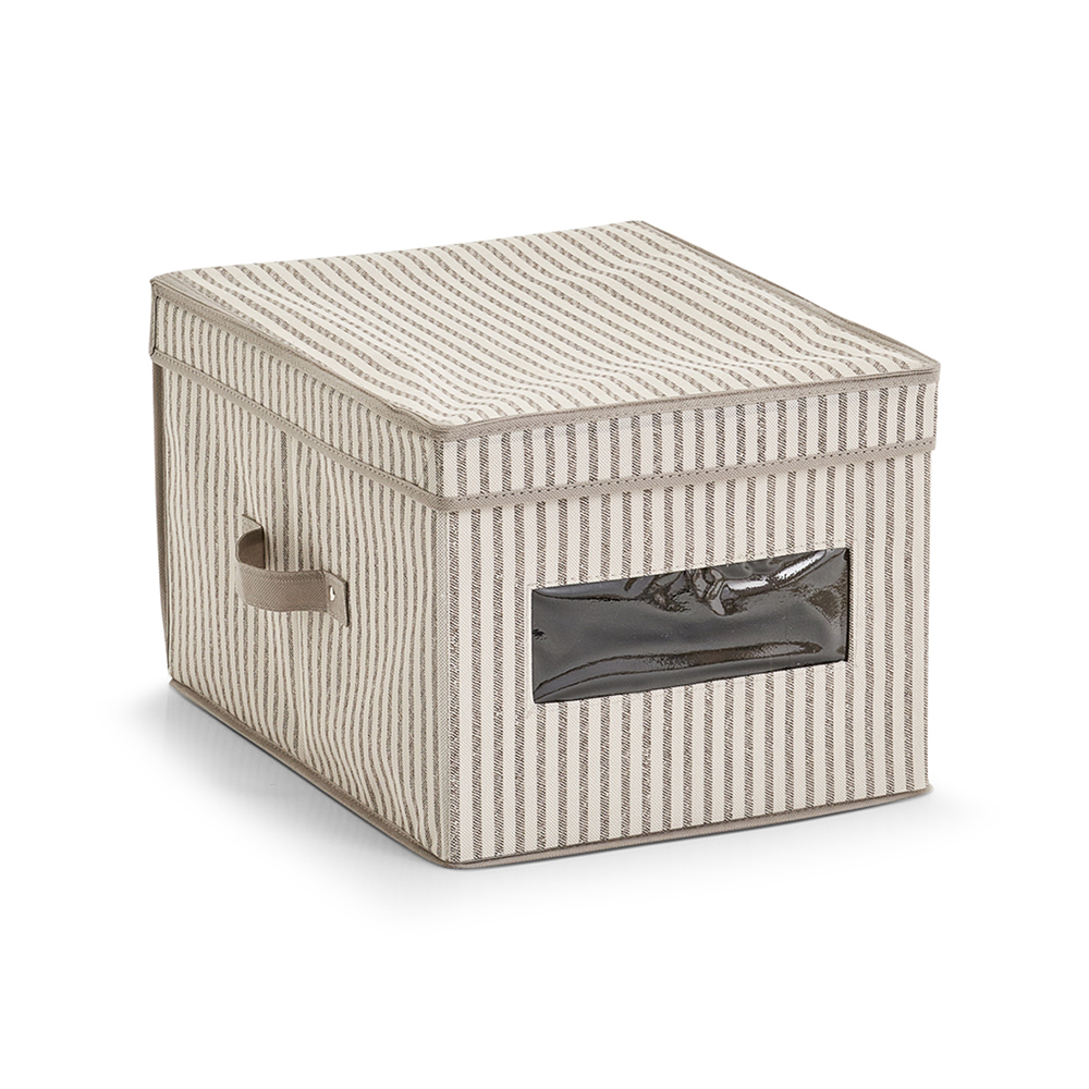 zeller-stripes-design-non-woven-storage-box-with-lid-beige-30cm-x-25cm