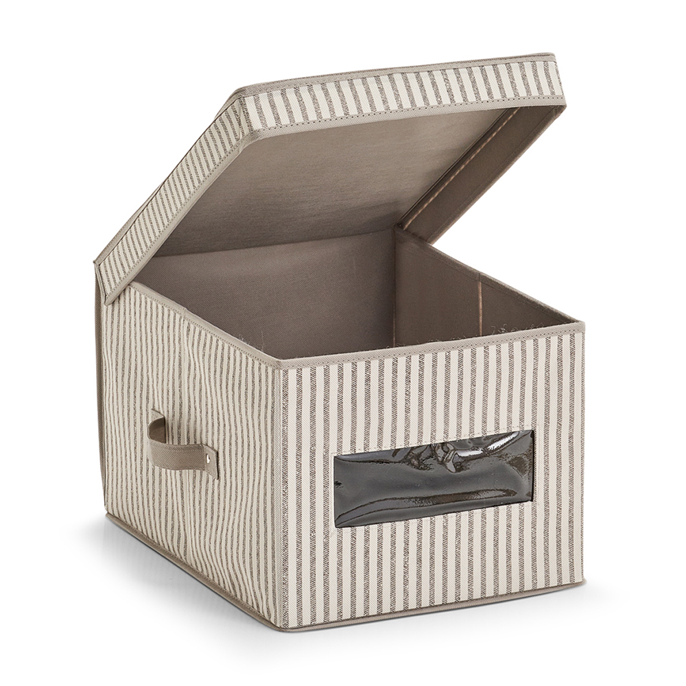 zeller-stripes-design-non-woven-storage-box-with-lid-beige-30cm-x-25cm