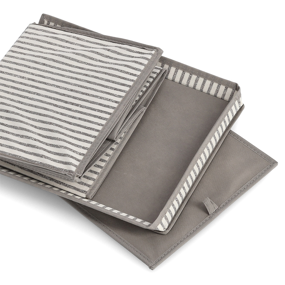 zeller-stripes-design-non-woven-storage-box-with-lid-beige-30cm-x-25cm