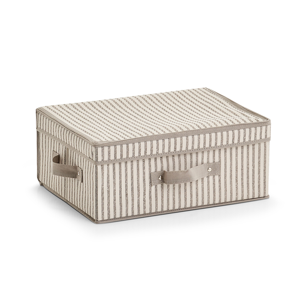 zeller-stripes-design-non-woven-storage-box-with-lid-beige-38cm-x-16-5cm