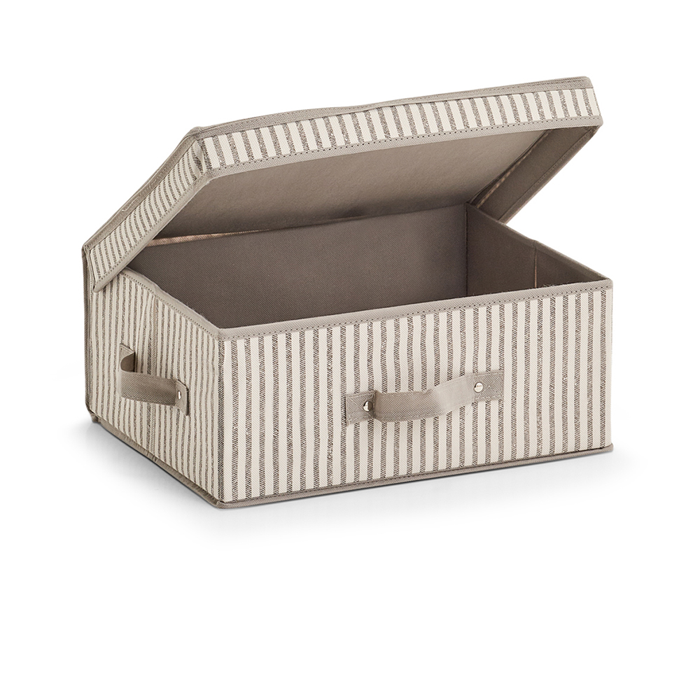 zeller-stripes-design-non-woven-storage-box-with-lid-beige-38cm-x-16-5cm