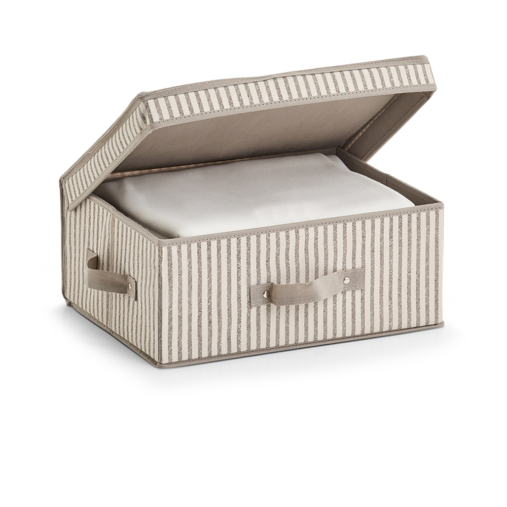 zeller-stripes-design-non-woven-storage-box-with-lid-beige-38cm-x-16-5cm