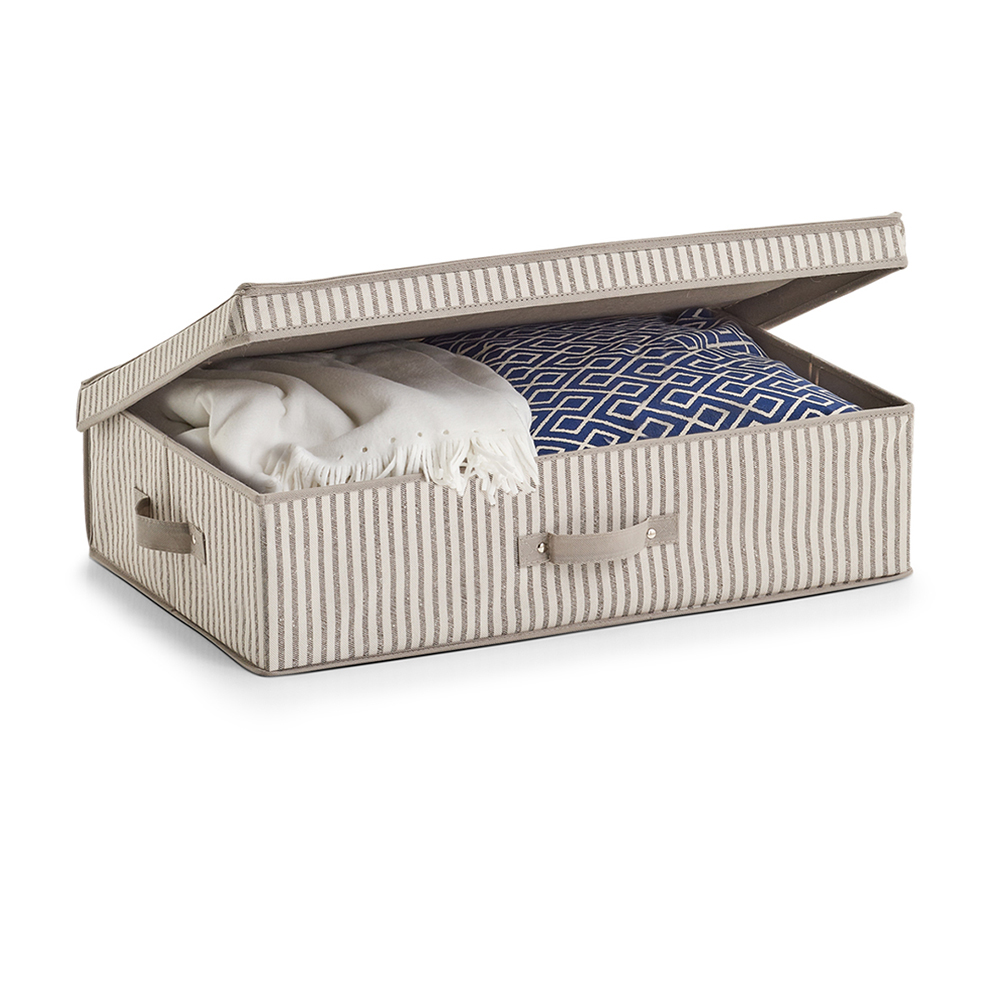 zeller-stripes-design-non-woven-storage-box-with-lid-beige-61-5cm-x-16-5cm