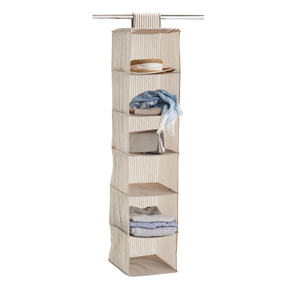 zeller-stripes-design-fleece-hanging-storage-compartment-beige-30cm-x-129cm