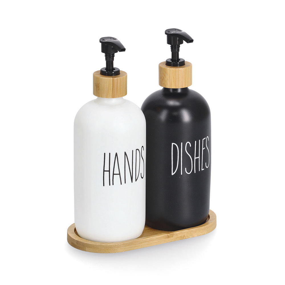 zeller-glass-bamboo-liquid-soap-dispenser-set-of-3-pieces
