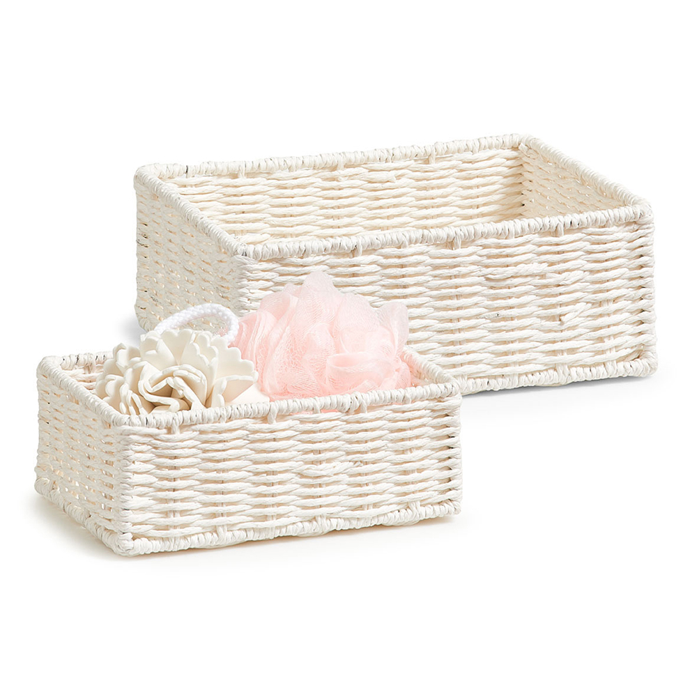 zeller-paper-mesh-rectangle-storage-basket-set-of-2-pieces-white