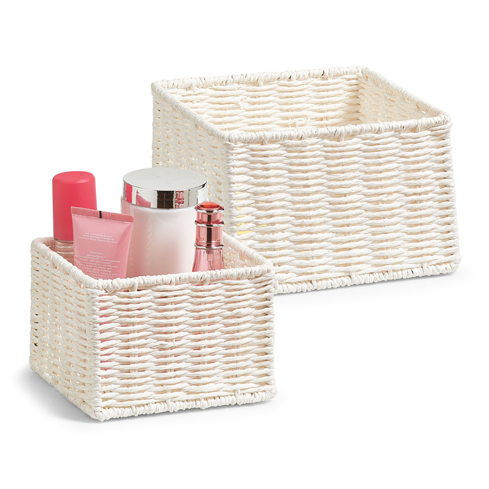 zeller-paper-mesh-square-storage-basket-set-of-2-pieces-white