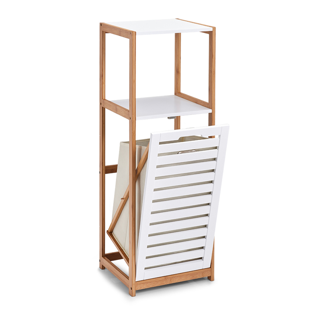 zeller-bamboo-laundry-bin-with-storage-rack-white