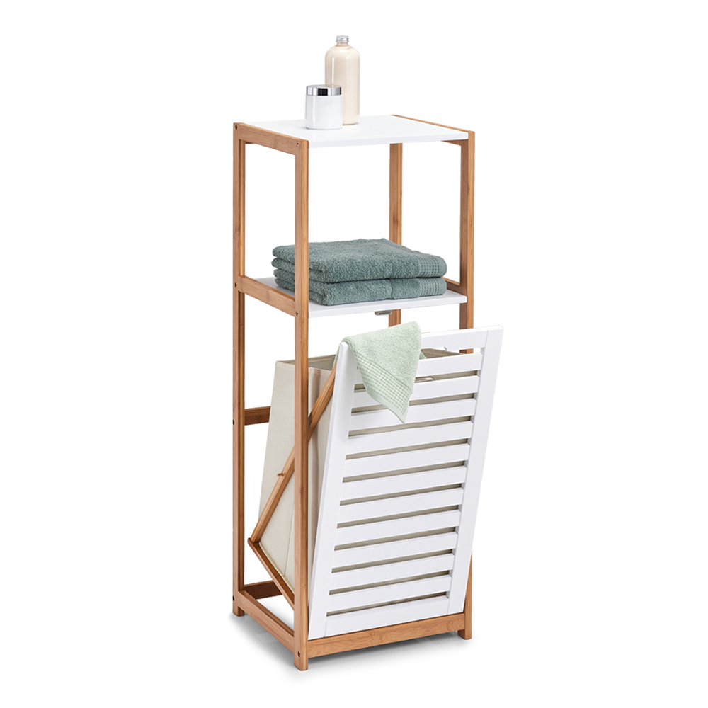 zeller-bamboo-laundry-bin-with-storage-rack-white