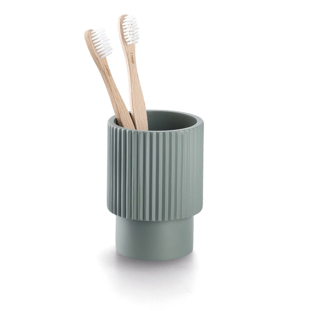 zeller-stripes-polyresin-bathroom-tumbler-sage-green