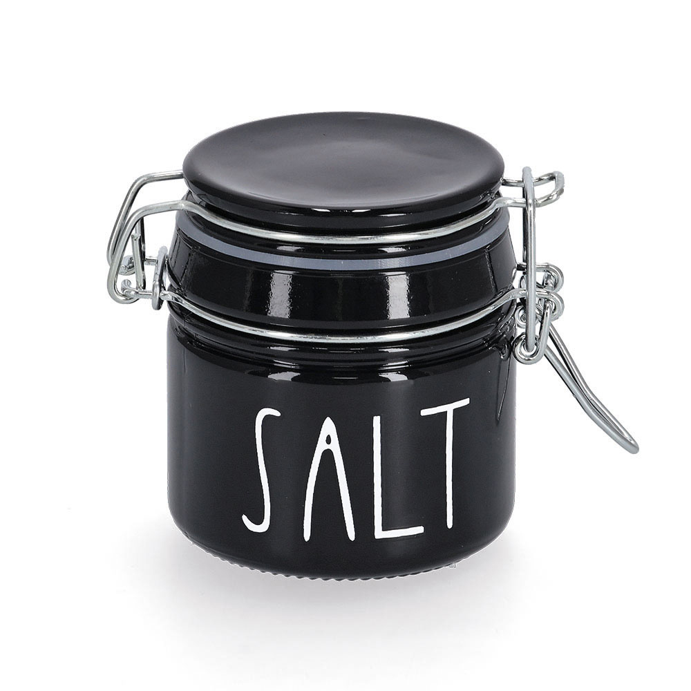 zeller-salt-glass-storage-jar-with-clip-closure-black-100ml