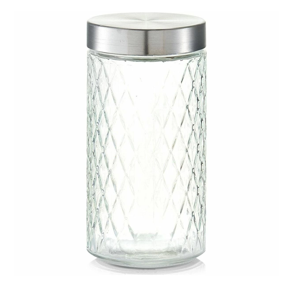zeller-rhombus-glass-storage-jar-with-metal-lid-1500ml