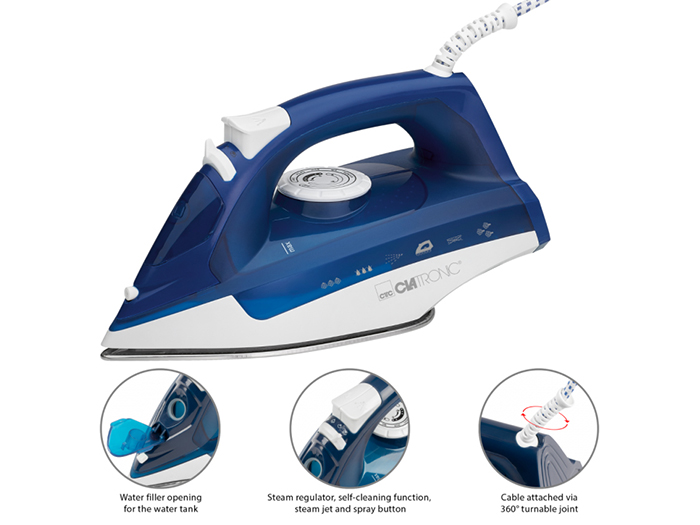 clatronic-stainless-steel-soleplate-steam-iron-blue-2200w