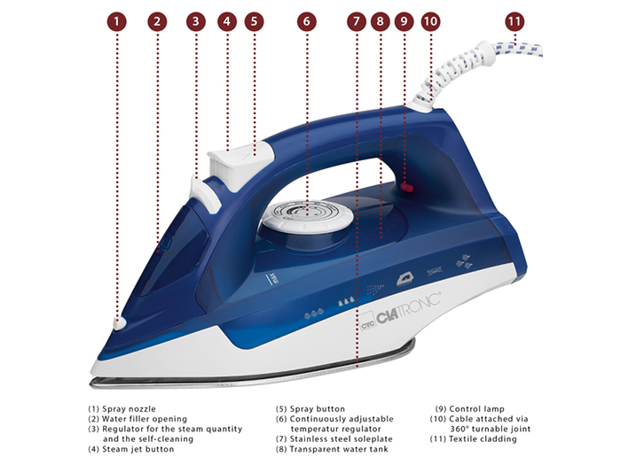 clatronic-stainless-steel-soleplate-steam-iron-blue-2200w
