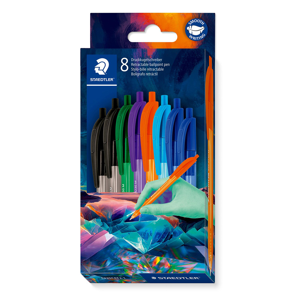 staedtler-retractable-ball-point-pen-assorted-colours-pack-of-8-pieces