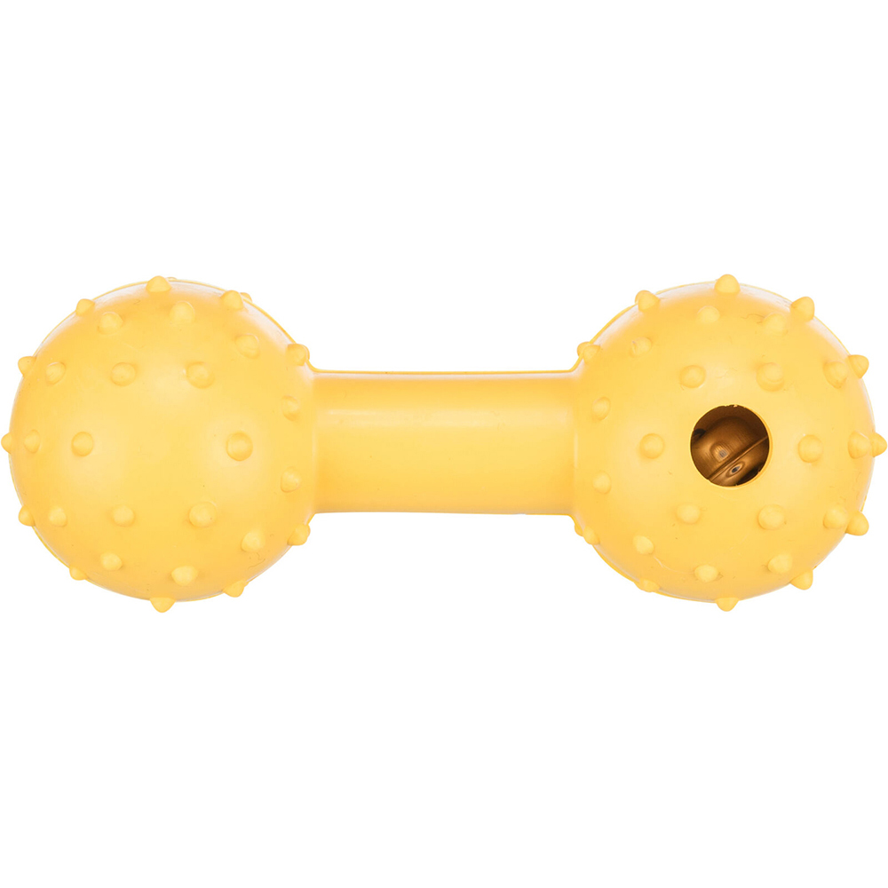 trixie-natural-rubber-dumbbell-with-bell-yellow-12cm