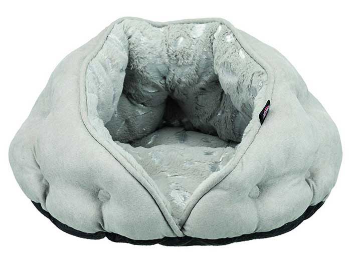 round-feather-cuddly-cave-for-small-pets-in-grey-and-silver