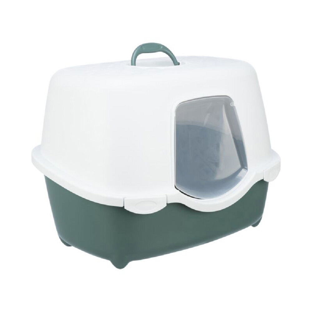 davio-top-cat-litter-tray-with-hood-green-white-56cm-×-39cm-×-39cm