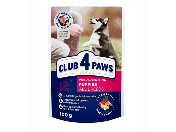 club-4-paws-with-chicken-in-jelly-pouches-for-puppies-100g