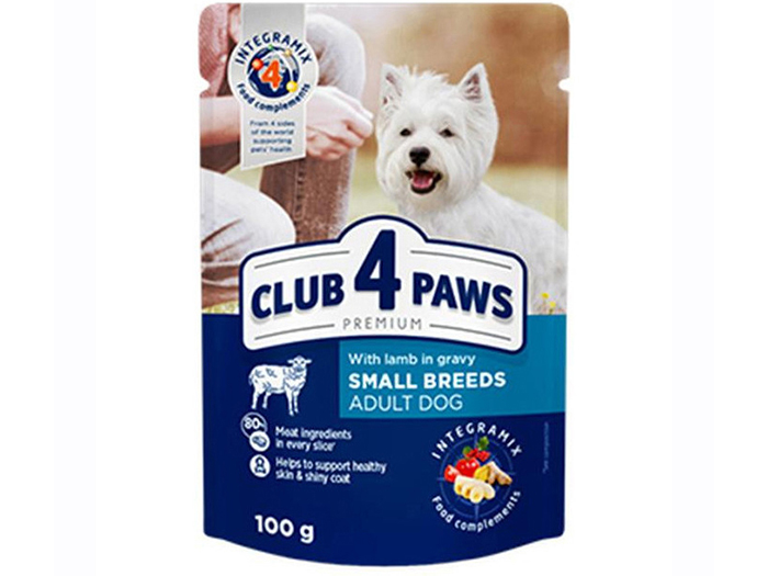 club-4-paws-with-lamb-in-gravy-pouches-for-adult-dogs-small-breeds-100g