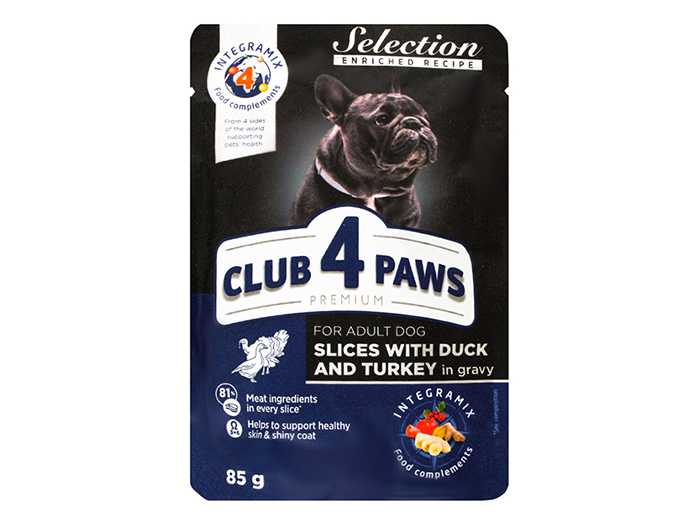 club-4-paws-duck-turkey-in-gravy-pouches-for-adult-dogs-small-breeds-85g
