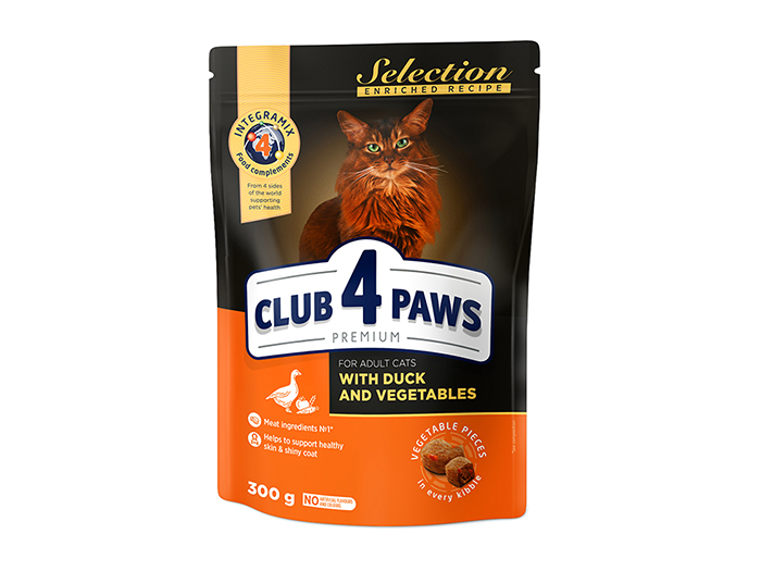 club-4-paws-premium-complete-dry-cat-food-with-duck-vegetables-300g