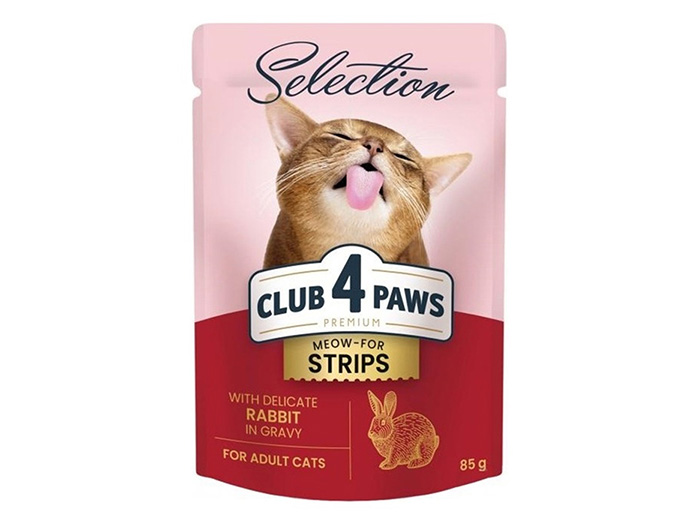 club-4-paws-premium-cat-wet-food-strips-rabbit-in-gravy-85g