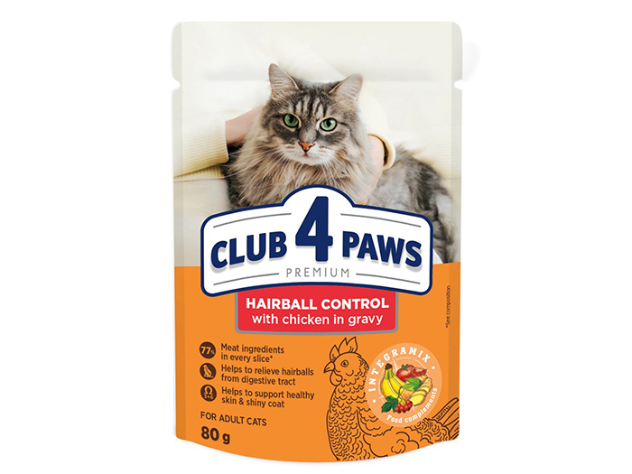 club-4-paws-cat-wet-food-pouch-premium-hairball-control-80g