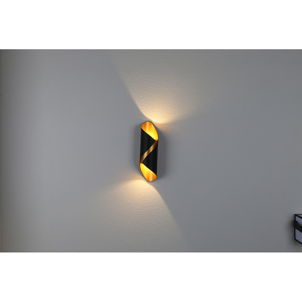 scroll-outdoor-up-down-led-wall-light-black-gold-warm-white-10w