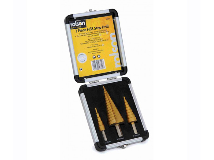 rolson-3-pieces-hss-step-drill-set-in-wooden-box