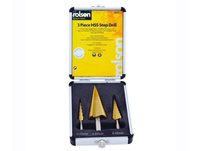 rolson-3-pieces-hss-step-drill-set-in-wooden-box
