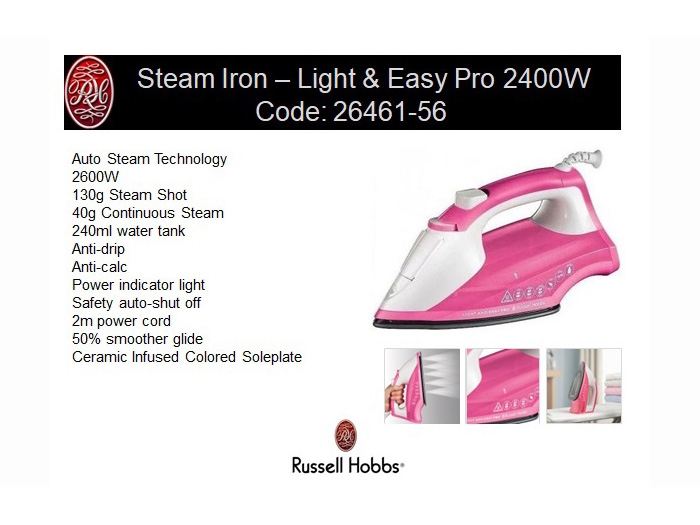 russell-hobbs-pro-ceramic-light-easy-steam-iron-pink-2600w
