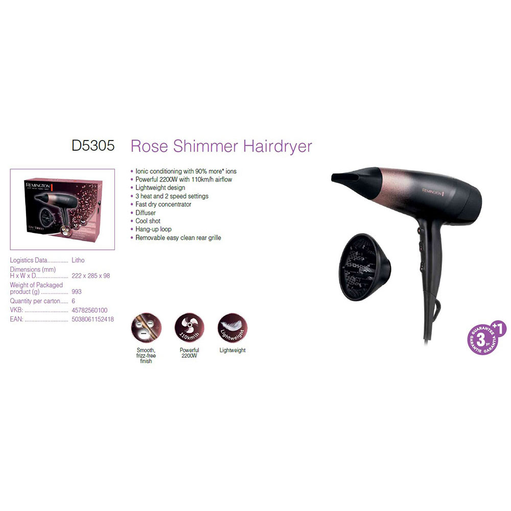 remington-rose-shimmer-hairdryer-2200w