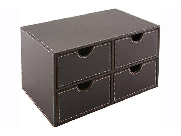 osco-brown-faux-leather-4-drawer-desk-organizer