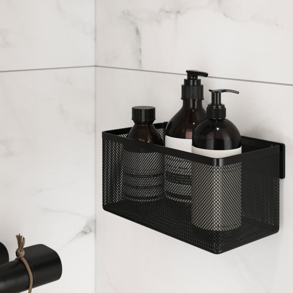 goodhome-elland-wall-mounted-shower-basket-large-black-steel