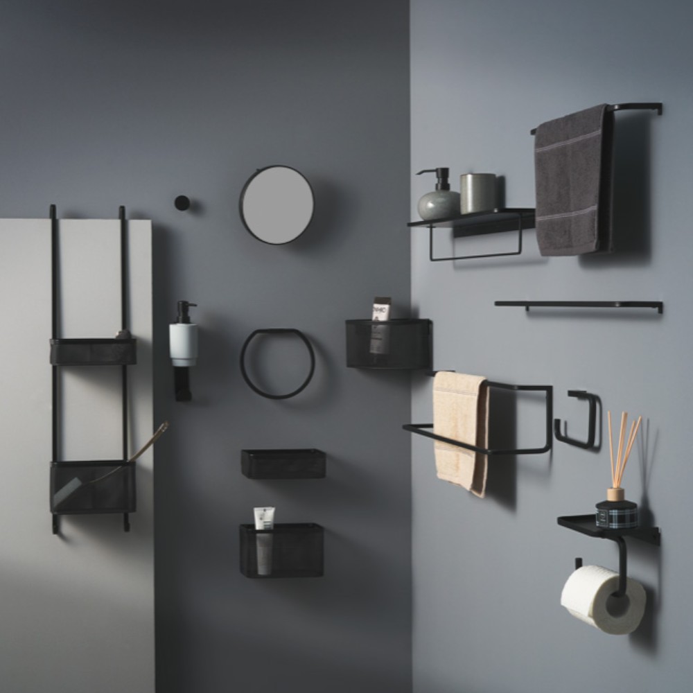 goodhome-elland-wall-mounted-shower-basket-large-black-steel