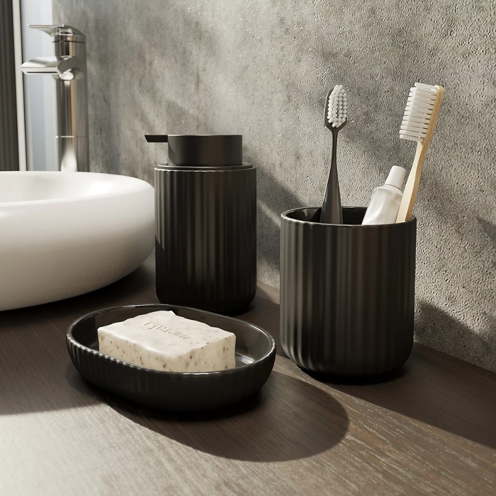 goodhome-rawa-matt-black-ribbed-effect-ceramic-tumbler