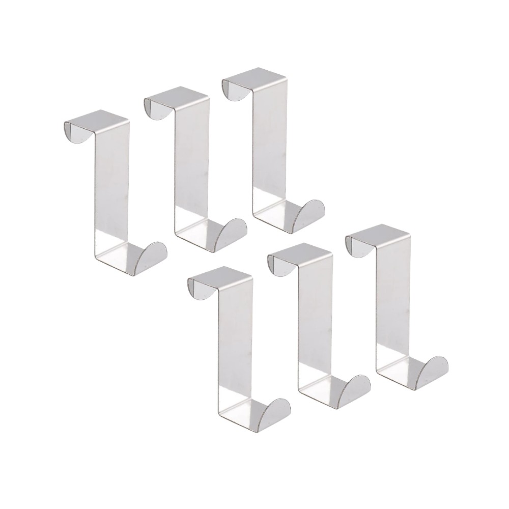 goodhome-natural-chrome-effect-steel-single-hook-pack-of-6
