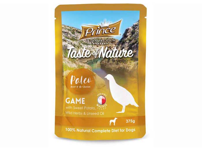 prince-taste-of-nature-wet-dog-food-pouch-game-with-sweet-potato-wild-herbs-linseed-oil-375-grams