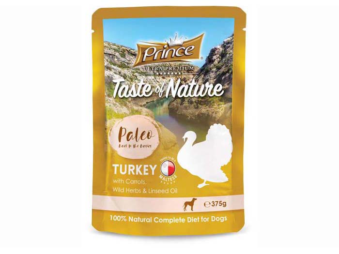 prince-taste-of-nature-wet-dog-food-pouch-turkey-with-carrots-wild-herbs-and-linseed-oil-375g