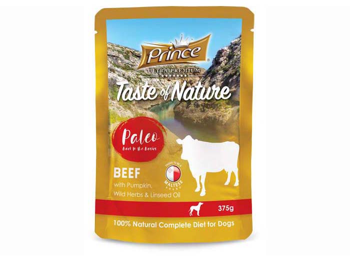 prince-taste-of-nature-wet-dog-food-pouch-beef-with-pumpkin-wild-herbs-and-linseed-oil-375g