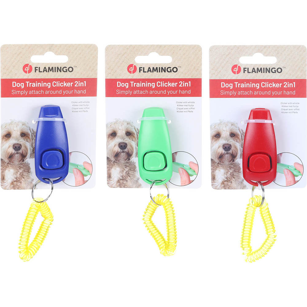 flamingo-dog-clicker-whistle-3-assorted-colours